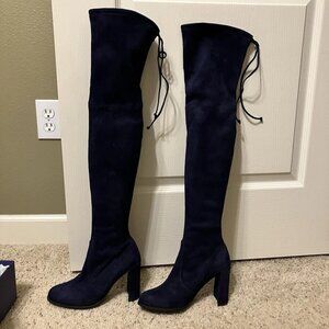 STUART WEITZMAN Boots HILINE Nice Blue Suede - Sz 5.5 M Excellent! BOX & DUSTBAG